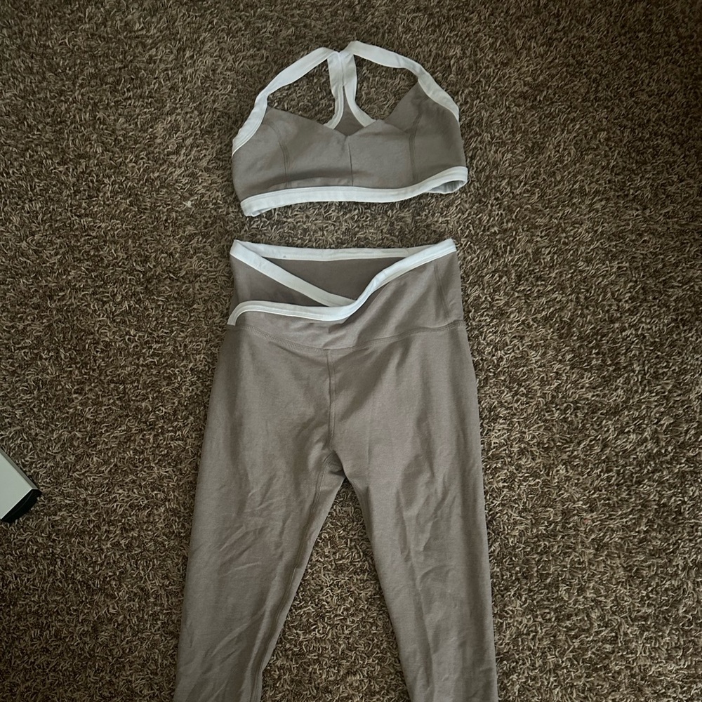 Spacedye Outlines High Waisted Midi Legging in Birch & Cloud White SET